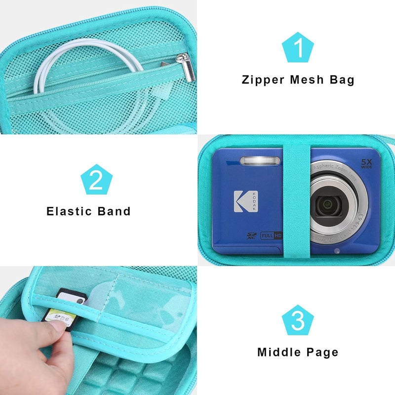 Canboc Carrying Case for KODAK PIXPRO FZ55/ FZ45/ FZ43/ FZ53 16MP Digital Camera, Video Vlogging Camera Bag, Zipper Mesh Pocket fit Cable, Green (Case Only) - Image 5